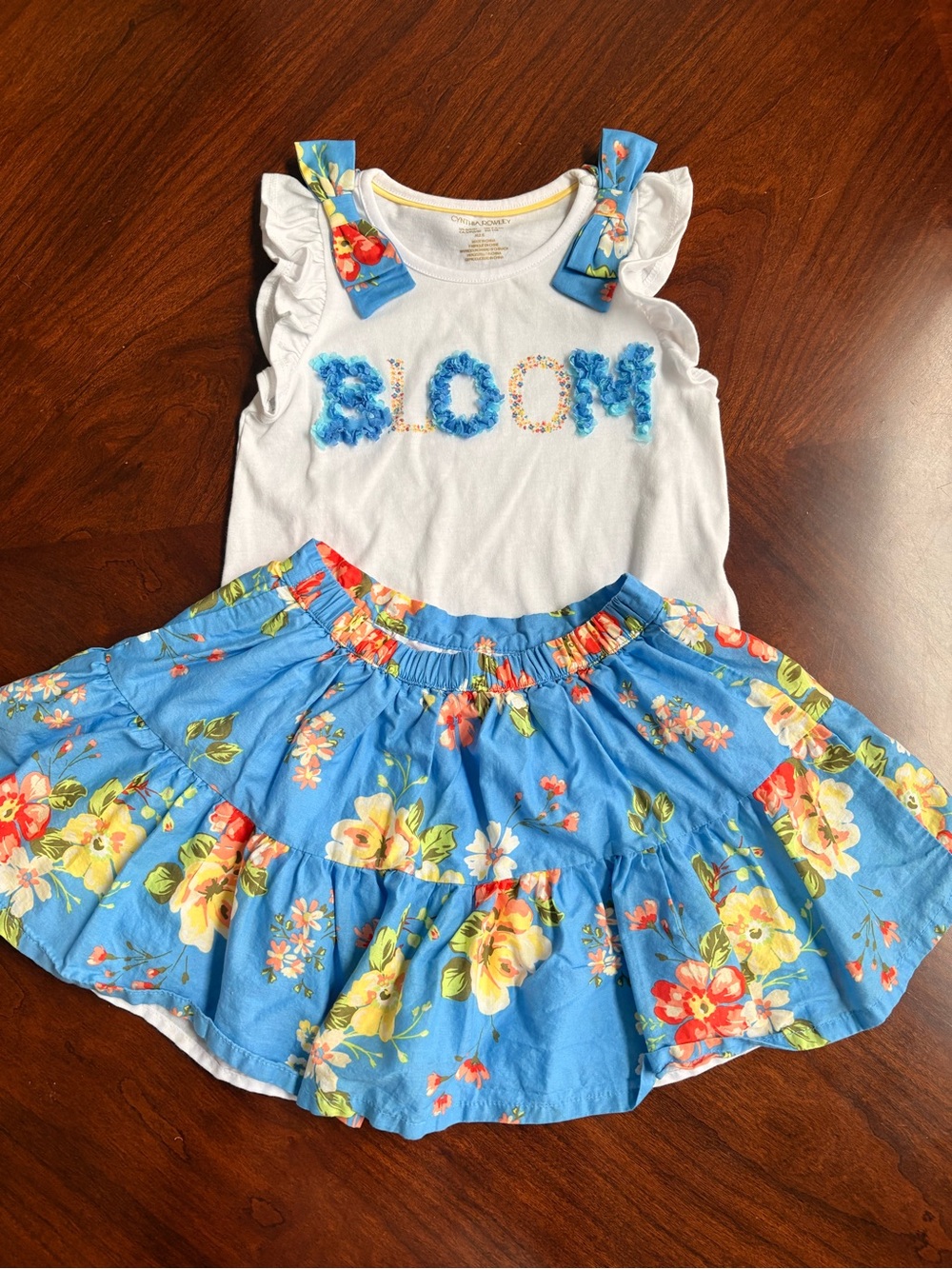 Cynthia Rowley White 'Bloom' Tank with Blue Floral Skirt Set 5/6
